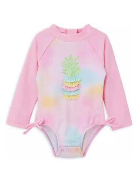NWT Little Me Girls Pineapple 1-Piece Rashguard Swimsuit Size 2T